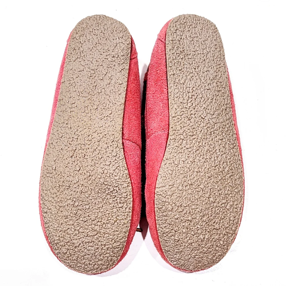Minnetonka Cassie Pink Slippers Moccasins Girls Size 3 Suede Leather Slip Ons